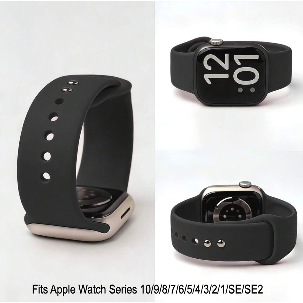 Apple iWatch Compatible Series Sporty Black Silicone Watch Band 38/40/41/42mm